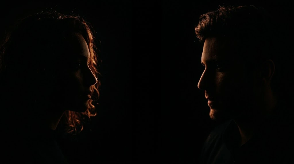 Une femme et un homme de profil, face à face